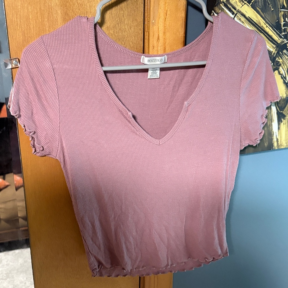 Bozzolo Pink Short Sleeve V-Neck Top